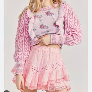 Loveshackfancy briella ruffle tiered mini skirt - pink grace